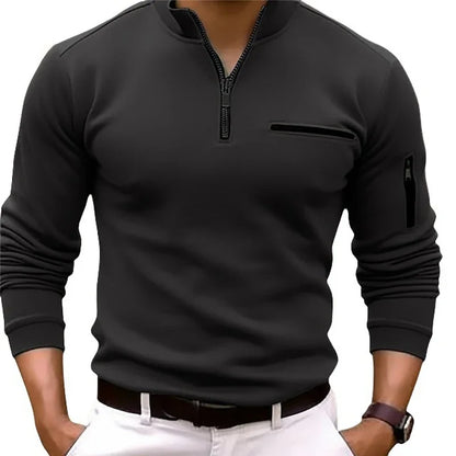 Men's Long Sleeve Polo Shirt Fashion Solid Color Leisure Sports Pullover Golf Slim T-shirt Business Casual Men's Wear.