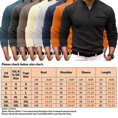 Men's Long Sleeve Polo Shirt Fashion Solid Color Leisure Sports Pullover Golf Slim T-shirt Business Casual Men's Wear.